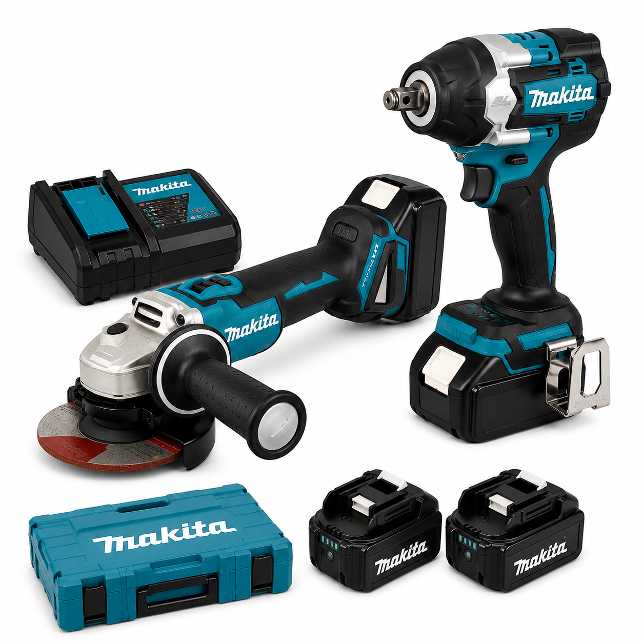 Makita 198V Комплет – Ударен Одвртувач и Аголна Брусилка со 2 Батерии и Полнач